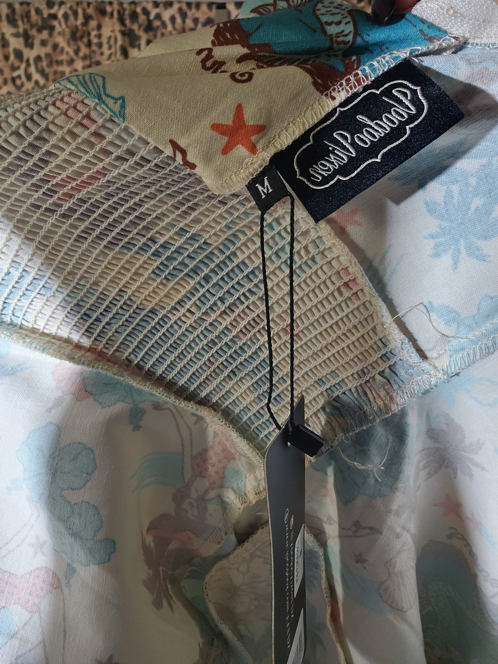 Voodoo Vixen BNWT Tropical Halter Dress in Cream with Teal & Brown Print - Picture 6 of 6